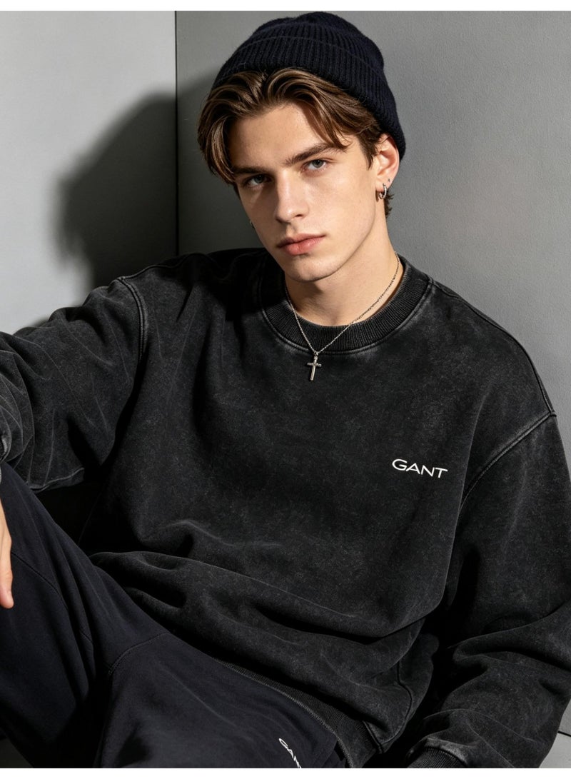GANT Unisex Crew Neck Washed Sweatshirt, Men's Women's Casual Long Sleeve Top Black - Image 1