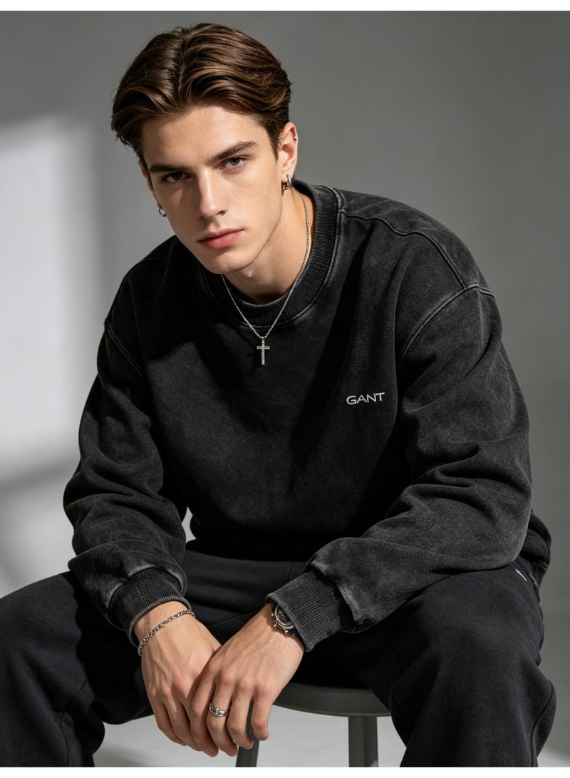 GANT Unisex Crew Neck Washed Sweatshirt, Men's Women's Casual Long Sleeve Top Black - Image 5