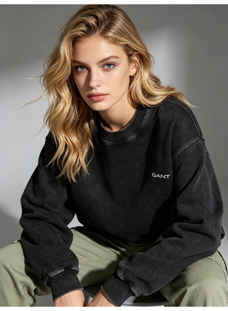 GANT Unisex Crew Neck Washed Sweatshirt, Men's Women's Casual Long Sleeve Top Black - Image 3