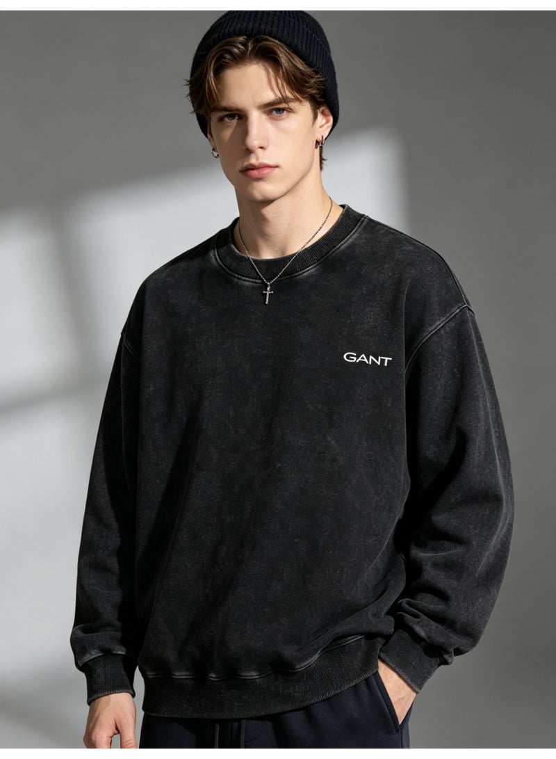 GANT Unisex Crew Neck Washed Sweatshirt, Men's Women's Casual Long Sleeve Top Black - Image 4