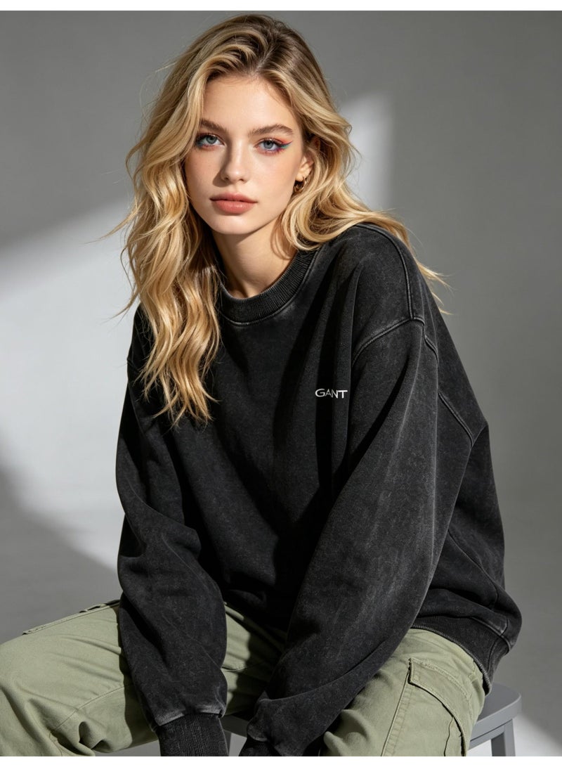 GANT Unisex Crew Neck Washed Sweatshirt, Men's Women's Casual Long Sleeve Top Black - Image 2