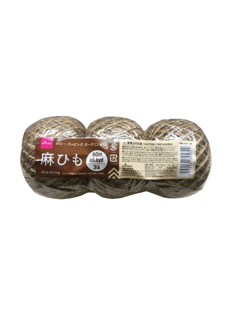 Hemp String Set | 3 Pieces | 6000cm Natural Jute Twine for Crafting, DIY & Gift Wrapping