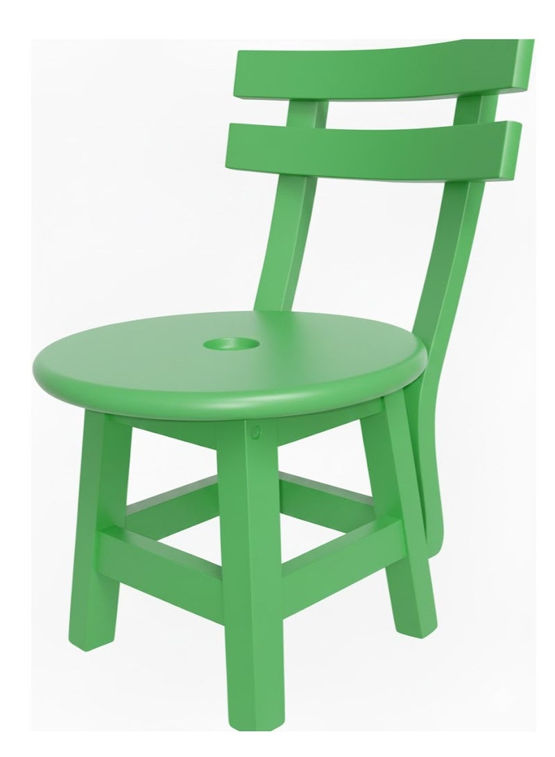 A small wooden chair with a backrest suitable for the and children Durable and made of natural wood the seat height is 30 cm- green color