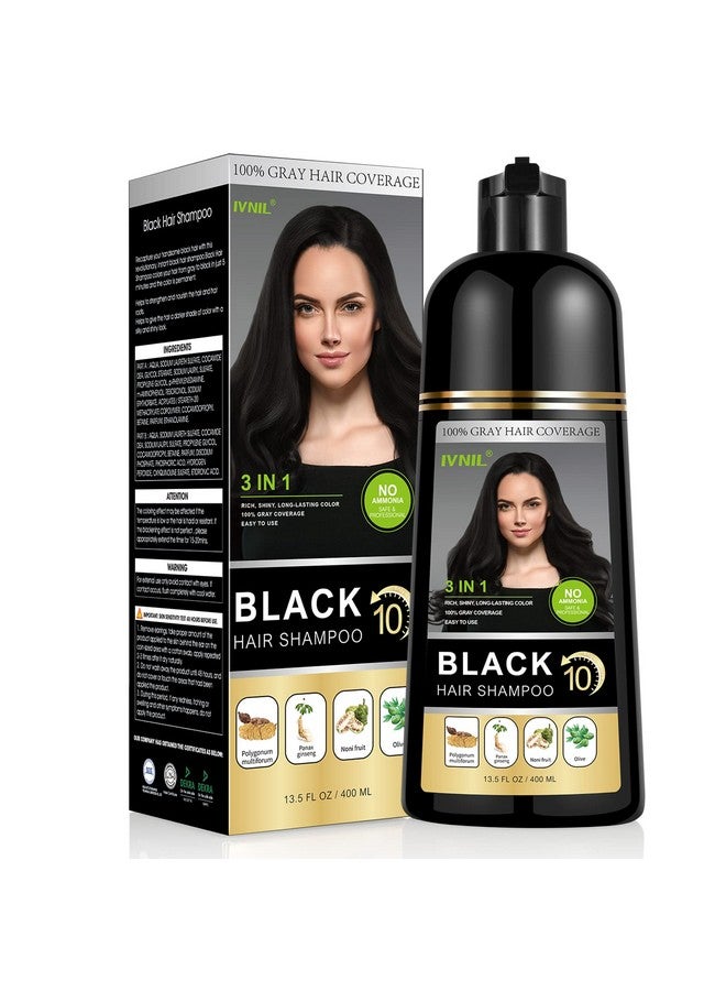 Ivnil Black Hair Dye Permanent Herbal Hair Color Natural Shampoo 3 In 1 100% Grey Hair Coverage And Beard For Women And Men Instant Result Ammonia Free Gift For Mom Dad 400Ml - Image 1