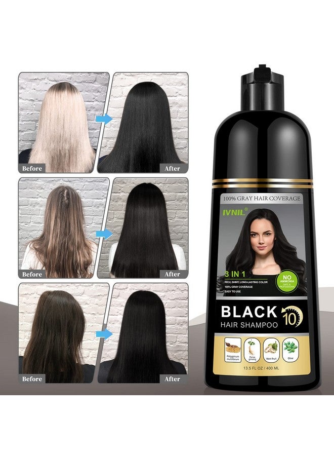 Ivnil Black Hair Dye Permanent Herbal Hair Color Natural Shampoo 3 In 1 100% Grey Hair Coverage And Beard For Women And Men Instant Result Ammonia Free Gift For Mom Dad 400Ml - Image 4