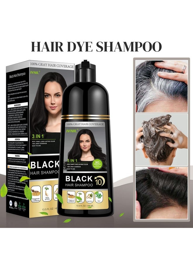 Ivnil Black Hair Dye Permanent Herbal Hair Color Natural Shampoo 3 In 1 100% Grey Hair Coverage And Beard For Women And Men Instant Result Ammonia Free Gift For Mom Dad 400Ml - Image 3