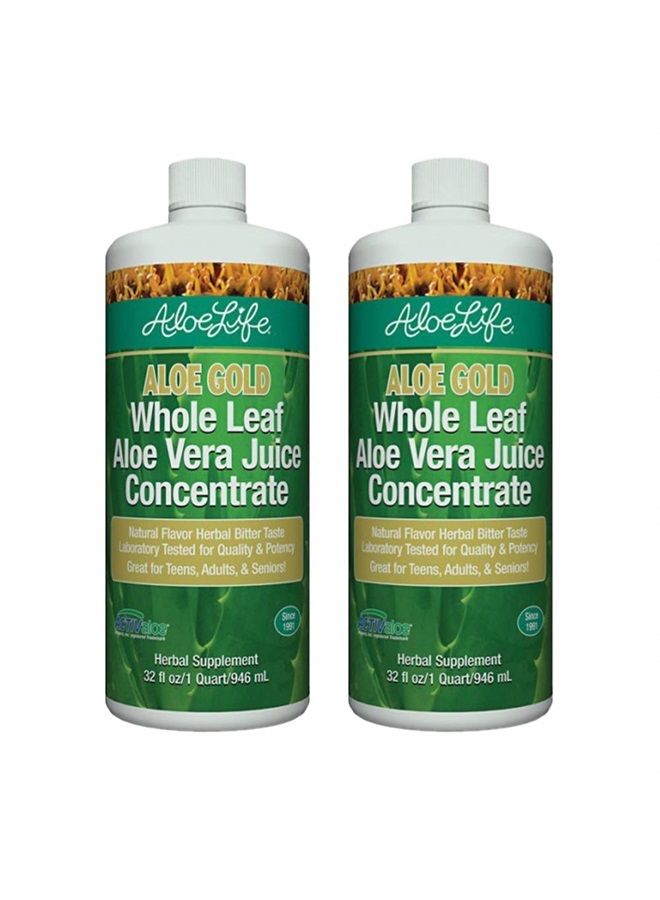Aloe Life Whole Leaf Aloe Vera Juice Concentrate, Soothing Relief for Indigestion, Antioxidant Catalyst, Supports Energy & Wellness, Organic Aloe Leaves, Gluten-Free (Aloe Gold, 32 oz) | 2-Pack  - Image 1