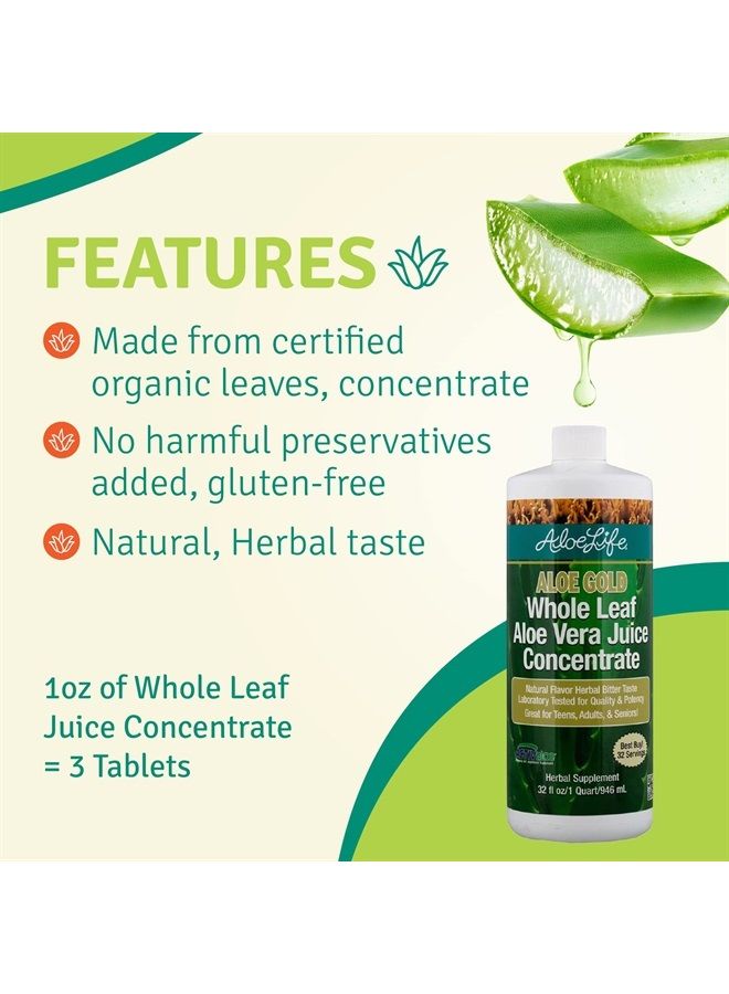 Aloe Life Whole Leaf Aloe Vera Juice Concentrate, Soothing Relief for Indigestion, Antioxidant Catalyst, Supports Energy & Wellness, Organic Aloe Leaves, Gluten-Free (Aloe Gold, 32 oz) | 2-Pack  - Image 5