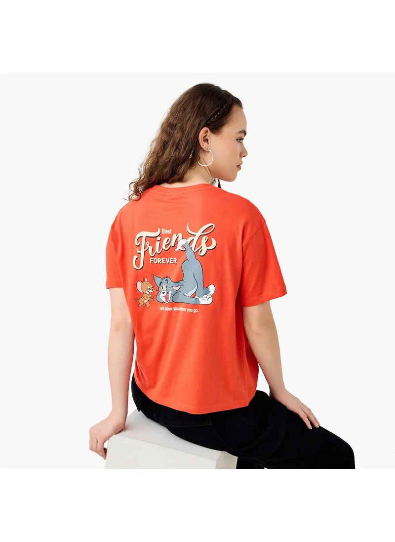 اس بي كاركترز Tom and Jerry Print Boxy Crop T-shirt