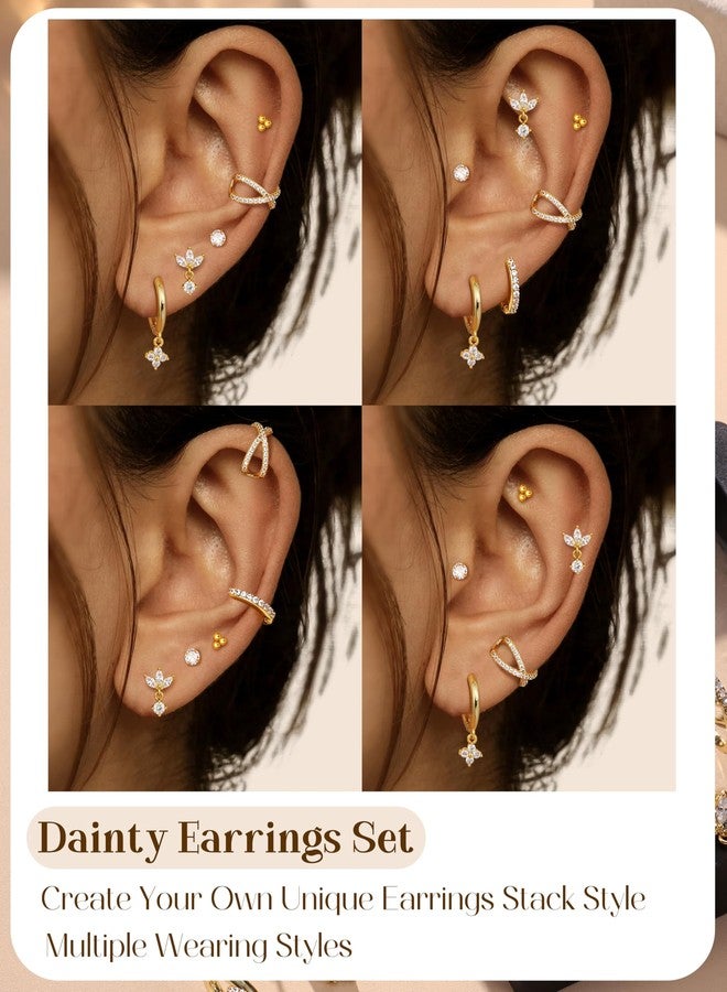 Fansilver 14K Gold Plated Earrings Stacks for Women, Hypoallergenic Surgical Stainless Steel Flat Back Earrings，Dainty Small Huggie Hoops Studs Earring-Cartilage Earring Set for Multiple Piercing - Image 5