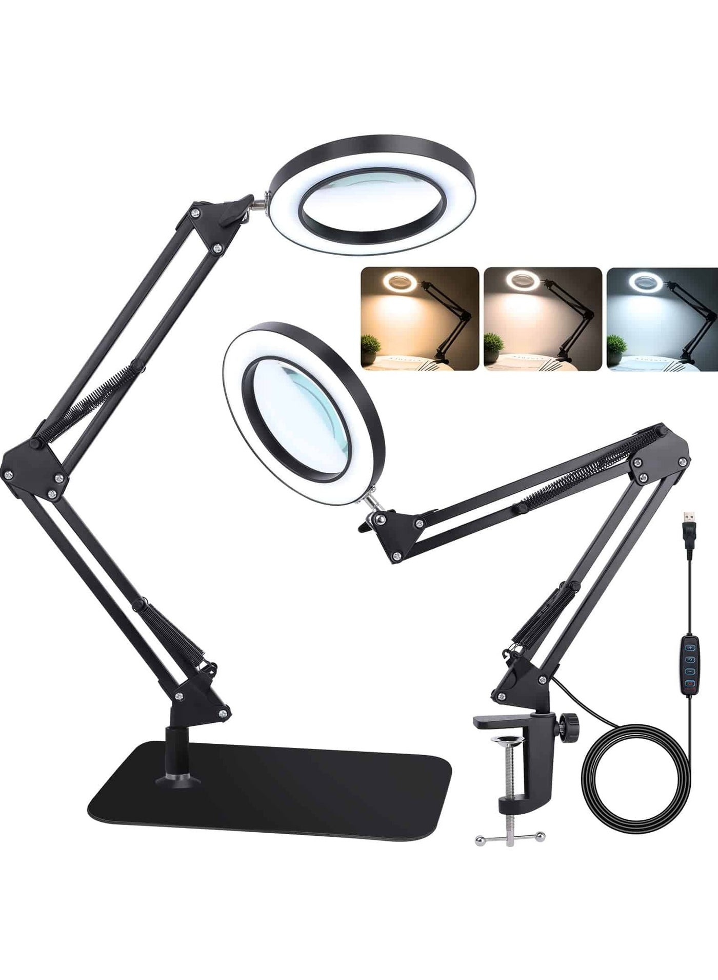 Upgraded 2-in-1 Magnifier with 72 LED Light & Stand, 10x Real Glass Magnifiers with Stand, 3 Color Modes, 10 Continuously Dimmable Tabletop Magnifiers for Close Up Work, Reading, Repair, Jewelry, Beauty & more.