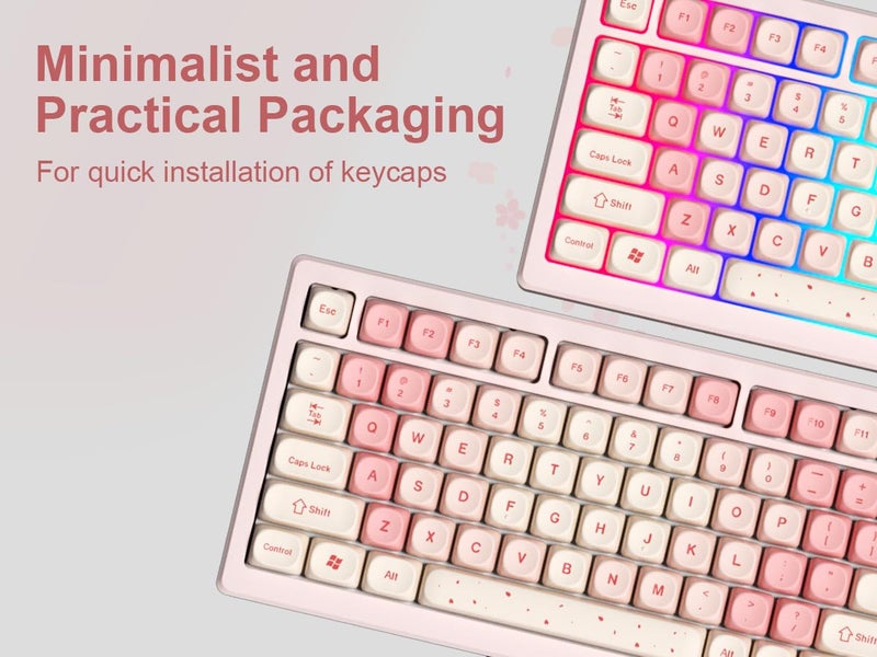 dagaladoo Cute PBT Keycaps Set,Pink Cherry Blossom,MOA Profile keycaps 60 75 100 Percent,Dye-Sub 133-key Custom Keyboard Keycap for TKL US Layout Mechanical Keyboard(only keycaps) - Image 5