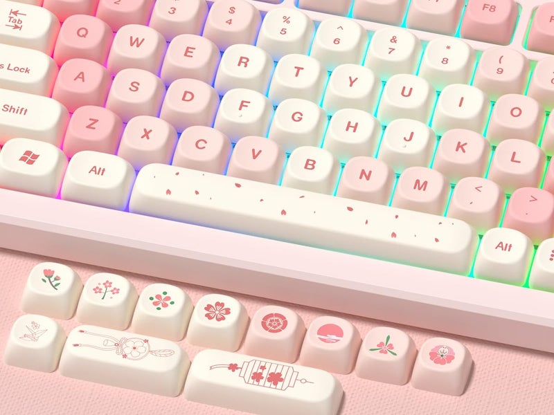 dagaladoo Cute PBT Keycaps Set,Pink Cherry Blossom,MOA Profile keycaps 60 75 100 Percent,Dye-Sub 133-key Custom Keyboard Keycap for TKL US Layout Mechanical Keyboard(only keycaps) - Image 3