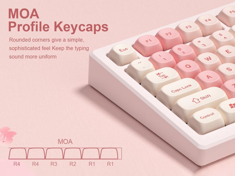 dagaladoo Cute PBT Keycaps Set,Pink Cherry Blossom,MOA Profile keycaps 60 75 100 Percent,Dye-Sub 133-key Custom Keyboard Keycap for TKL US Layout Mechanical Keyboard(only keycaps) - Image 4