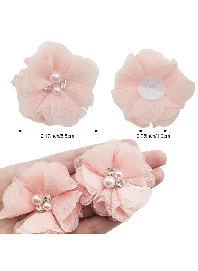 DonLeeving 30 PCS Rhinestone Pearl Apricot Color Chiffon Flower Sewing Fabric Appliques for Clothing, Headbands Flower, Crafts, Party Decoration, Sewing Applique  - Image 2
