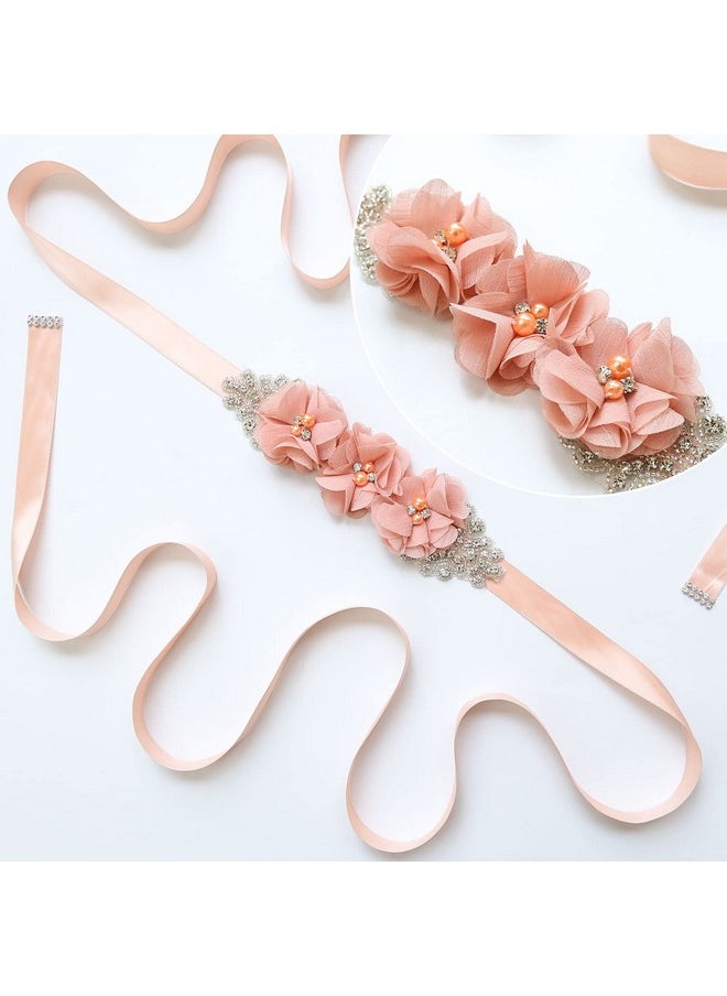 DonLeeving 30 PCS Rhinestone Pearl Apricot Color Chiffon Flower Sewing Fabric Appliques for Clothing, Headbands Flower, Crafts, Party Decoration, Sewing Applique  - Image 5