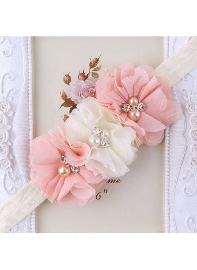 DonLeeving 30 PCS Rhinestone Pearl Apricot Color Chiffon Flower Sewing Fabric Appliques for Clothing, Headbands Flower, Crafts, Party Decoration, Sewing Applique  - Image 3