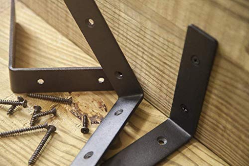 AVOCADO GOODS Heavy Duty Metal Wall Brackets: 6 x 6-inch Rustic Steel L Bracket for Hanging DIY Iron Shelving - Hang a Bookshelf or Industrial Shelves - 1.5-inch Wide x 5mm Thick Shelf Supports - Includes Screws - Image 5