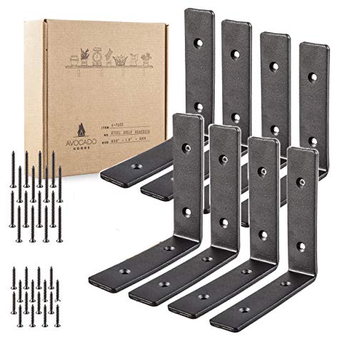 AVOCADO GOODS Heavy Duty Metal Wall Brackets: 6 x 6-inch Rustic Steel L Bracket for Hanging DIY Iron Shelving - Hang a Bookshelf or Industrial Shelves - 1.5-inch Wide x 5mm Thick Shelf Supports - Includes Screws - Image 1