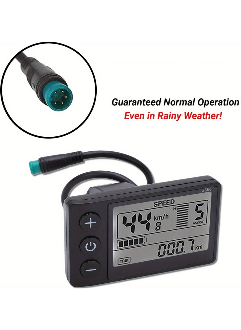 Verci LCD Display Meter, S866 Ebike LCD Display Meter Control Panel LCD Display with Plug for 22.2mm/ 0.9in Handlebars S866 Bicycle Displaay LCD Meter Scooter Control Panel with SM Plug  - Image 4