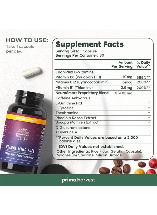 Primal Harvest - 2 Pack, Primal Mind Fuel Brain Booster for Focus, Energy, Clarity, Memory Brain Health 30 Capsules Nootropics Brain Support Supplement for Men and Women - Image 1
