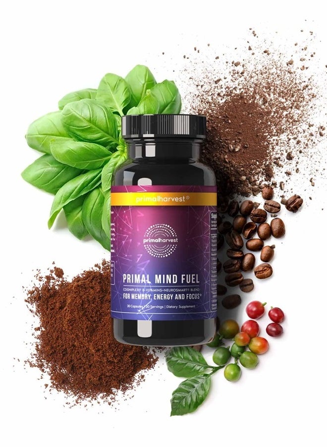 Primal Harvest - 2 Pack, Primal Mind Fuel Brain Booster for Focus, Energy, Clarity, Memory Brain Health 30 Capsules Nootropics Brain Support Supplement for Men and Women - Image 1