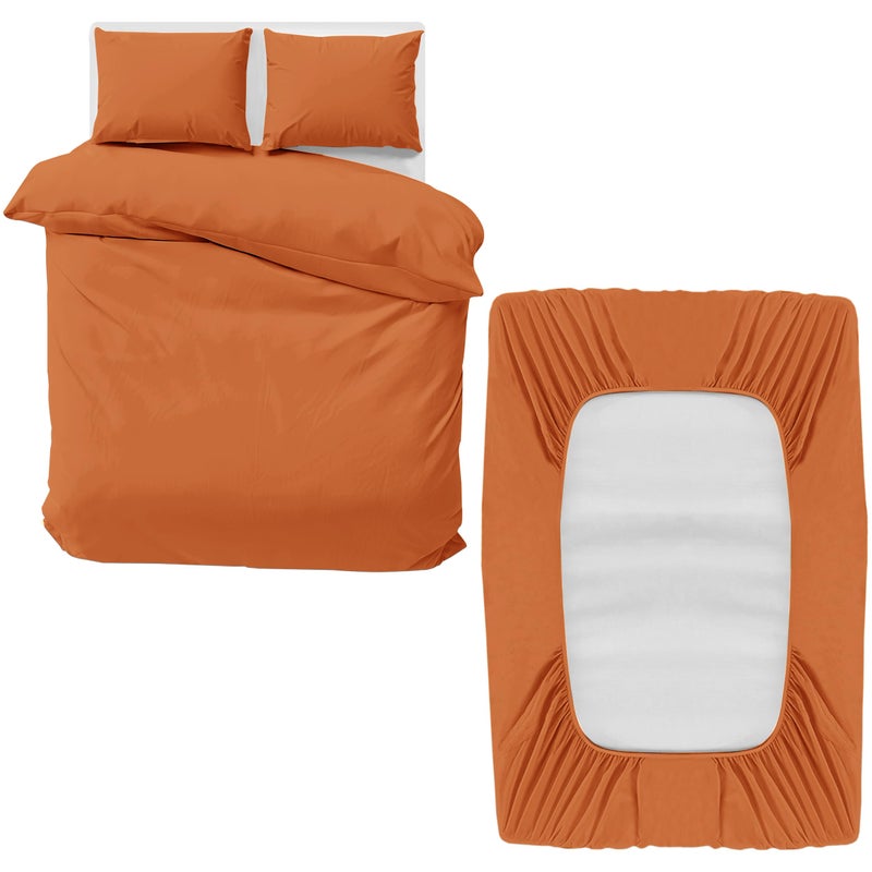 MOONLIGHT20015 Double Bedding Set 4 Piece Duvet Cover Fitted Sheet with Pillow cases Soft Brushed Microfiber Duvet Cover sets Rust