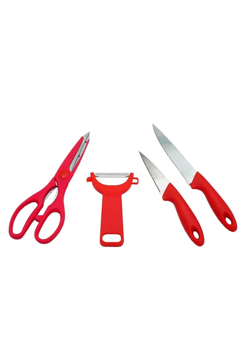 BASURRAH 5-Piece Kitchen Tool Set in Red – Sharp Knives, Kitchen Scissors, Peeler & Round Cutting Board – Practical Design for Easy Food Preparation - Image 3