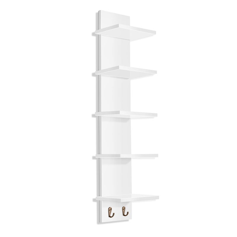 Sorbus 5 Tier Wall Shelf Unit with Hooks Vertical Column Utility Shelving for Home Decor and Storage Organizer WallMounted Floating Shelves for Bathroom Storage Bedroom Living Room - Image 2