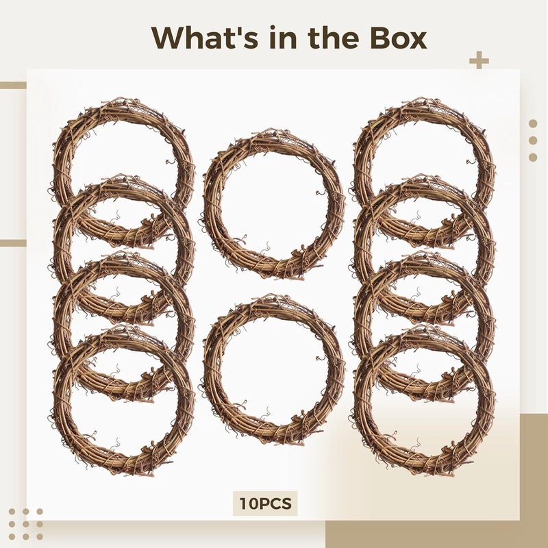 10 Pcs Grape Vine Wreath 3.9 In, Rattan Twig Rings For Diy, Rustic Christmas Home Decoration - Image 2