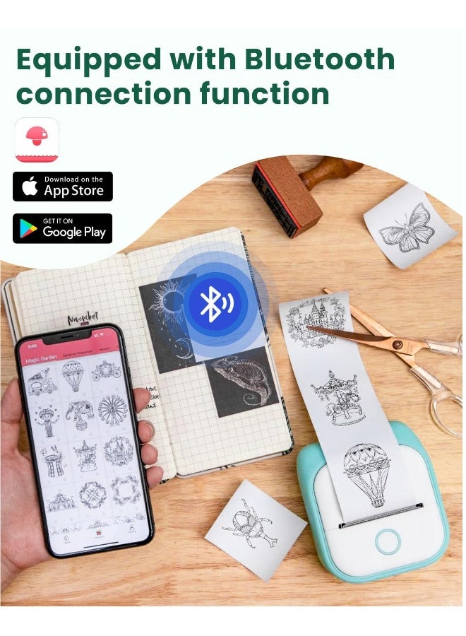 طابعة ملصقات ميني، طابعة ملصقات T02، آلة صنع الملصقات، مع 3 لفات ورق، طابعة ملصقات محمولة للأطفال، بطاقات تشريحية، دفتر ملاحظات، صور، ملاحظات، هدية للأطفال، باللون الأخضر - Image 5