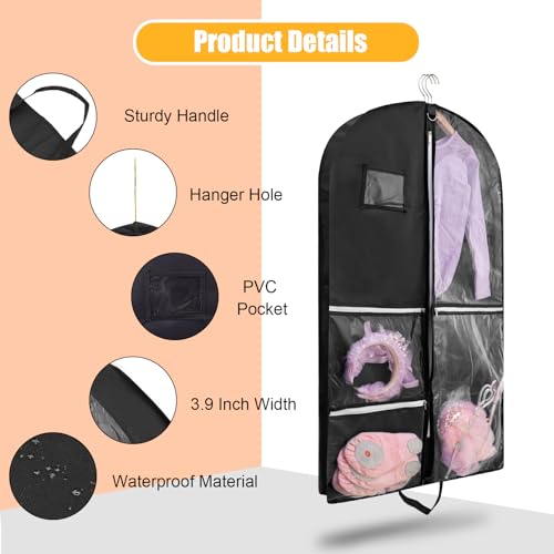 QEES 1 Pack Garment Bag for Dance Costumes,40 Inch Dance Garment Bags for Dancers Kids Dance Recital Bags Competition Cheer Uniform Garment Bag for Travel Storage,Dance Recital Gifts for Girls - Image 3