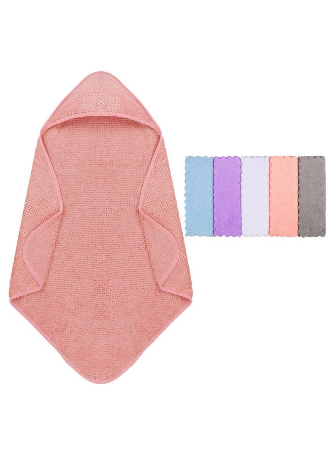 Orighty Baby Hooded Towel with Five Washcloths, 28 x 28 Inch Super Soft Bath Towel with Hood for Babies, Infant, Newborn Essential - Ideal Baby Stuff Registry for Boys and Girls (Pink) - Image 1