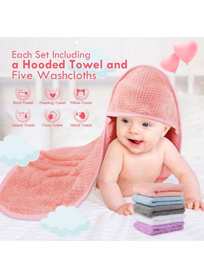 Orighty Baby Hooded Towel with Five Washcloths, 28 x 28 Inch Super Soft Bath Towel with Hood for Babies, Infant, Newborn Essential - Ideal Baby Stuff Registry for Boys and Girls (Pink) - Image 3