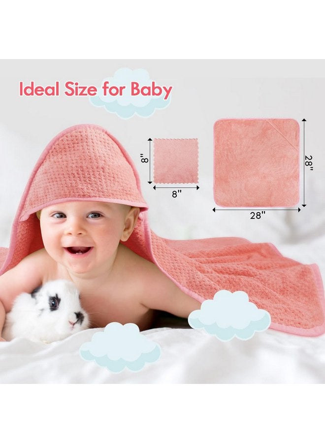 Orighty Baby Hooded Towel with Five Washcloths, 28 x 28 Inch Super Soft Bath Towel with Hood for Babies, Infant, Newborn Essential - Ideal Baby Stuff Registry for Boys and Girls (Pink) - Image 5