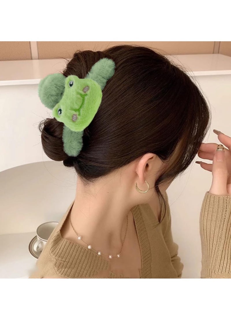 Excefore 4 Pack Cartoon Plush Hair Claw Clips, Lovely Frog Chick Hair Jaw Clips, Suitable for Thick Thin Hair Stylish Curly Hair Accessories - Image 3