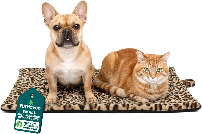 Furhaven ThermaNAP Self-Warming Cat Bed for Indoor Cats & Small Dogs, Washable & Reflects Body Heat - Quilted Faux Fur Reflective Bed Mat - Leopard, Small - Image 1