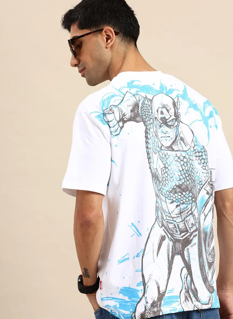 بيينغ هيومان Captain America Printed Drop-Shoulder Sleeves Pure Cotton T-shirt