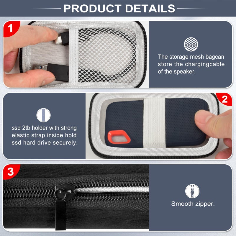 PAIYULE حافظة متوافقة مع 1TB 2TB 500GB / لـ PRO Extreme Portable SSD، حافظة تخزين خارجية لمحرك الأقراص الصلبة SSD SDSSDE61/ SDSSDE60/ SDSSDE81 (صندوق فقط)(أسود) - Image 2