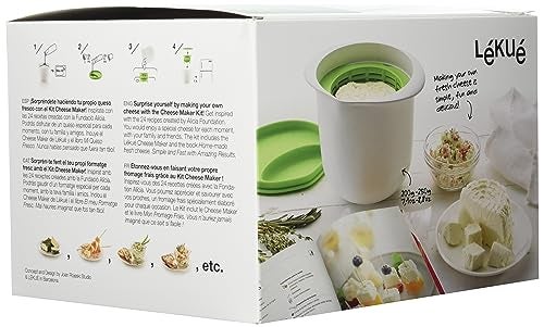 Lekue Lékué Homemade Cheese Maker Kit with 24 Recipe Book 'My Fresh Cheese' - All-in-One 100% Natural High Protein Cheese Making Kit - Makes 7.1-8.8oz of Cheese - Platinum Silicone - Image 3
