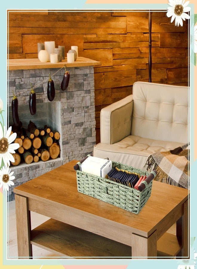 Capoda Green Storage Wicker Baskets with Fake Plants Eucalyptus Potted Toilet Tank Topper Paper Basket Toilet Tray Decorative Storage Bin for Countertop and Shelves Home Bathroom Farmhouse Table Decor - Image 5