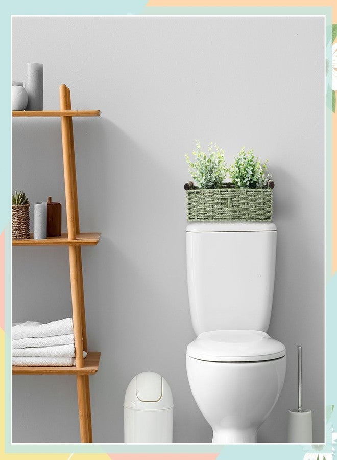 Capoda Green Storage Wicker Baskets with Fake Plants Eucalyptus Potted Toilet Tank Topper Paper Basket Toilet Tray Decorative Storage Bin for Countertop and Shelves Home Bathroom Farmhouse Table Decor - Image 4