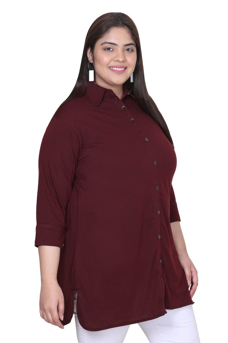 In Love Women's Cotton Plus Size Office Wear Longline Solid Modern Fit Casual Shirt,Burgundy Mixture,2XL - Image 4
