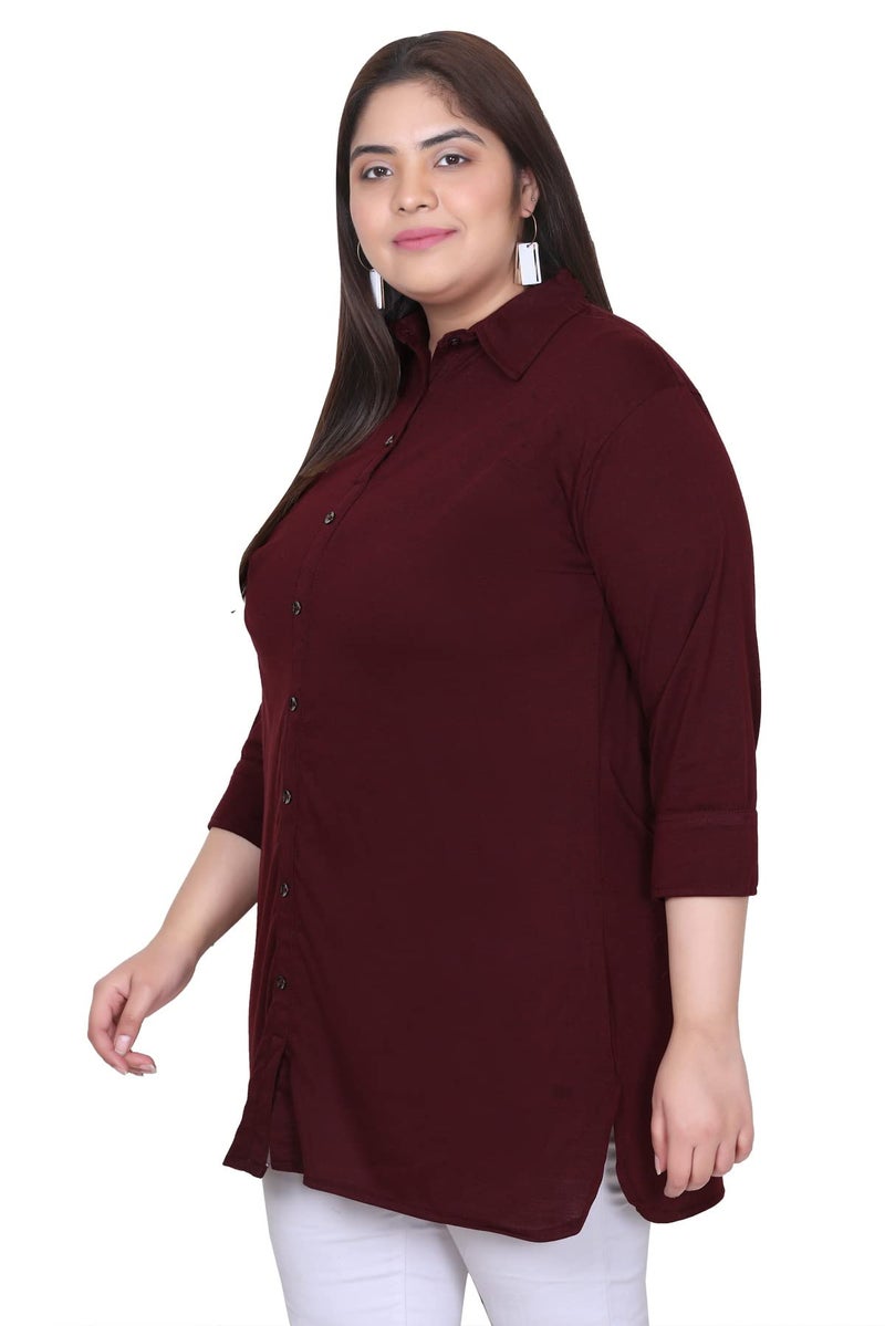 In Love Women's Cotton Plus Size Office Wear Longline Solid Modern Fit Casual Shirt,Burgundy Mixture,2XL - Image 5