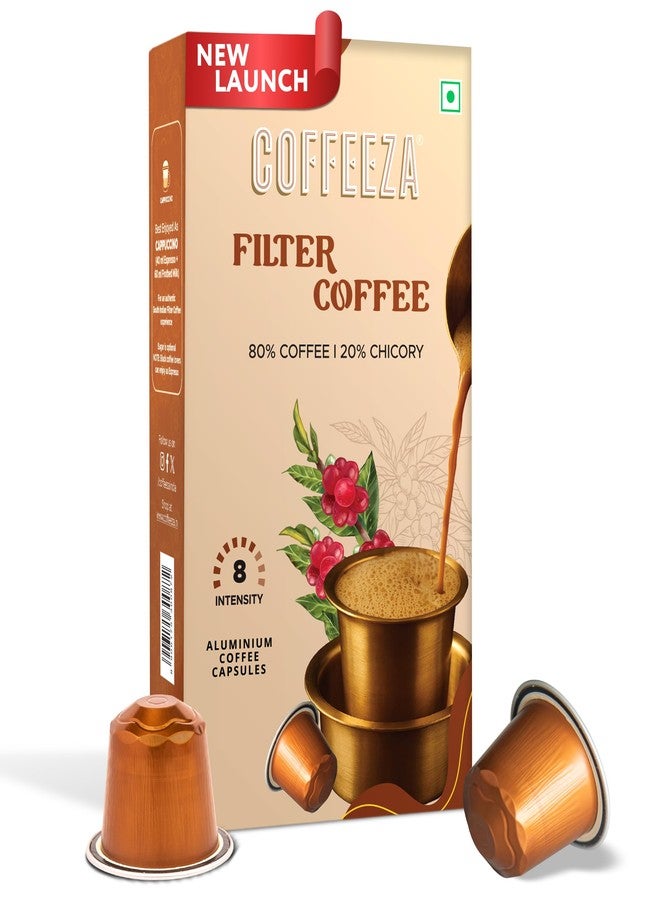 Coffeeza South Indian Filter Coffee Capsules | 80% Coffee 20% Chicory Blend | Intensity 8 | Medium-Dark Roast | Caramel, Chocolate & Earthy Notes | Original Line Compatible Pods (Box of 10 Capsules) - Image 1