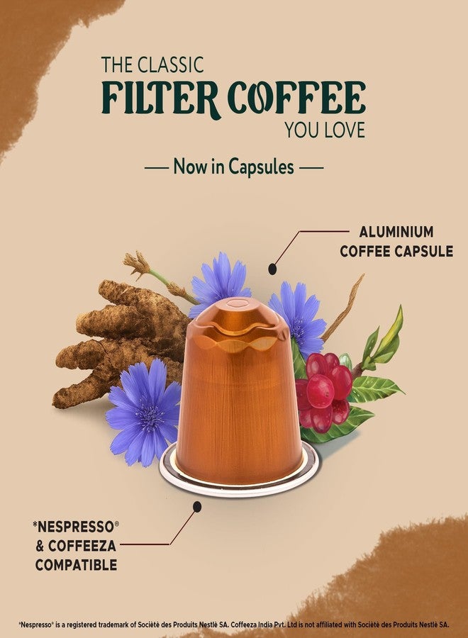 Coffeeza South Indian Filter Coffee Capsules | 80% Coffee 20% Chicory Blend | Intensity 8 | Medium-Dark Roast | Caramel, Chocolate & Earthy Notes | Original Line Compatible Pods (Box of 10 Capsules) - Image 2