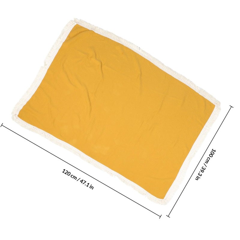 Tassel Edge Cotton Muslin Receiving Blanket Newborn Soft Lightweight 100x120cm Yellow - Image 3