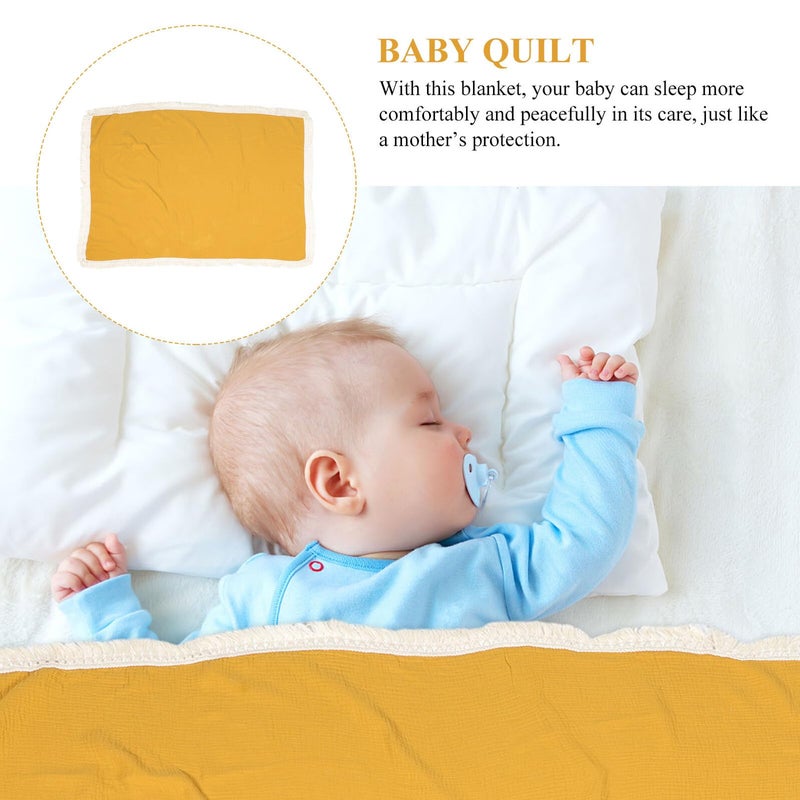 Tassel Edge Cotton Muslin Receiving Blanket Newborn Soft Lightweight 100x120cm Yellow - Image 4