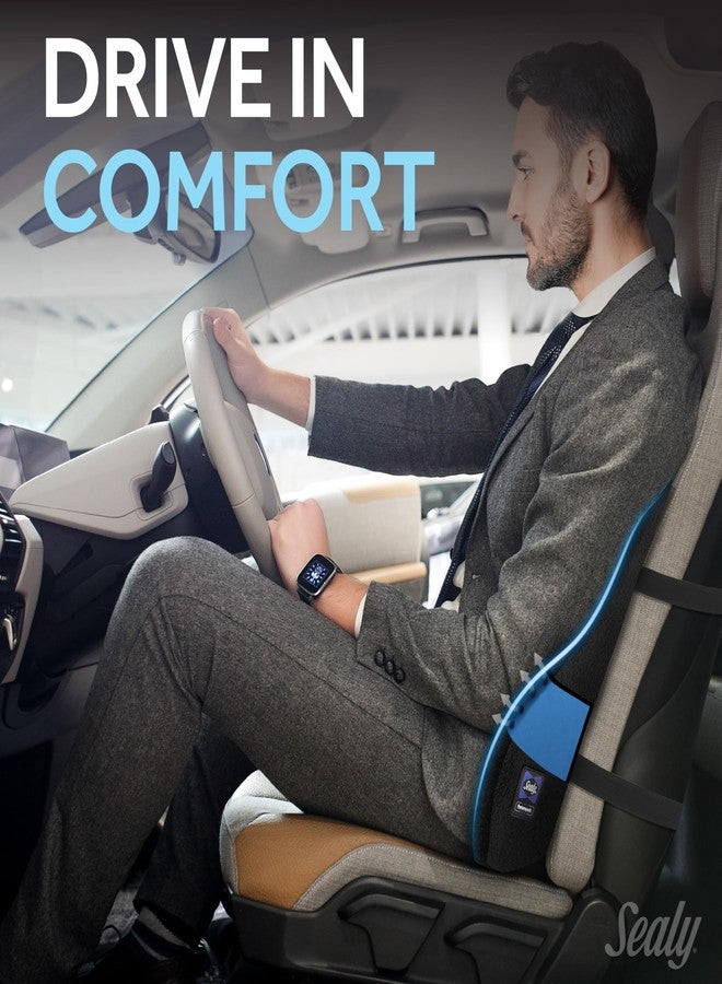 Sealy وسادة دعم أسفل الظهر من سيلي عالية الظهر من رغوة الذاكرة لكرسي المكتب أو كرسي الألعاب، وسادة ظهر تقويم العظام لمقعد السيارة، سوداء - Image 3