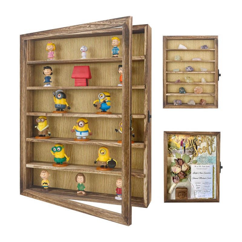 FramePro Shadow Box Frame Display Case 12x16 with Removable Shelves, Deep Memory Box Trinket Knick Knack Shelf Cabinet for Collector, Keepsake Coins Military Medals Wedding Flowers Real Wood - Image 1